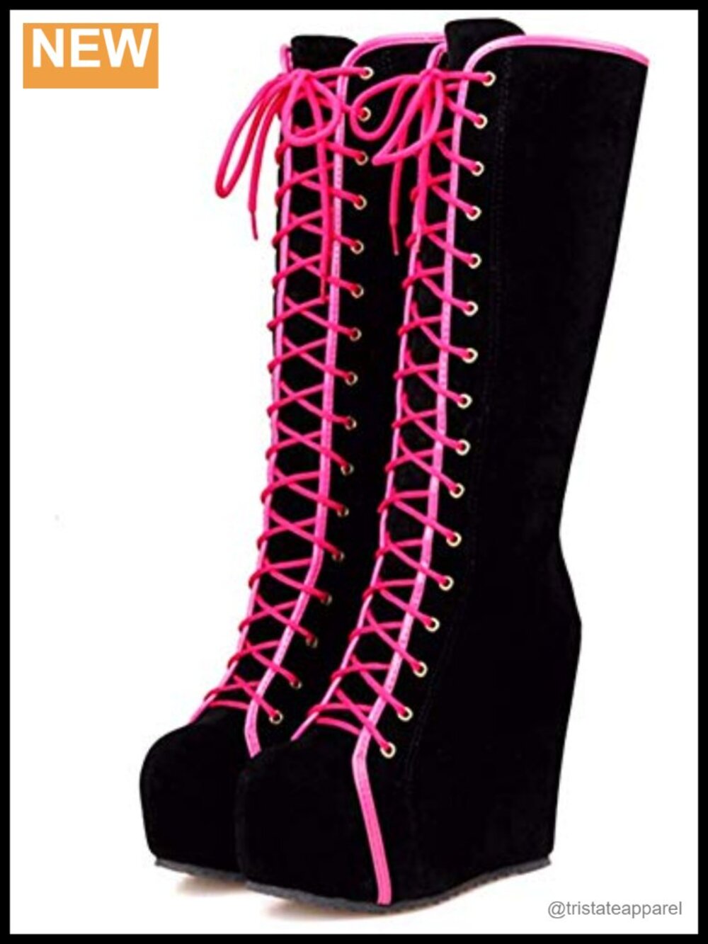 Women Platform Knee High Wedge Boots Lace Up Winter Boots 5.3 Heel